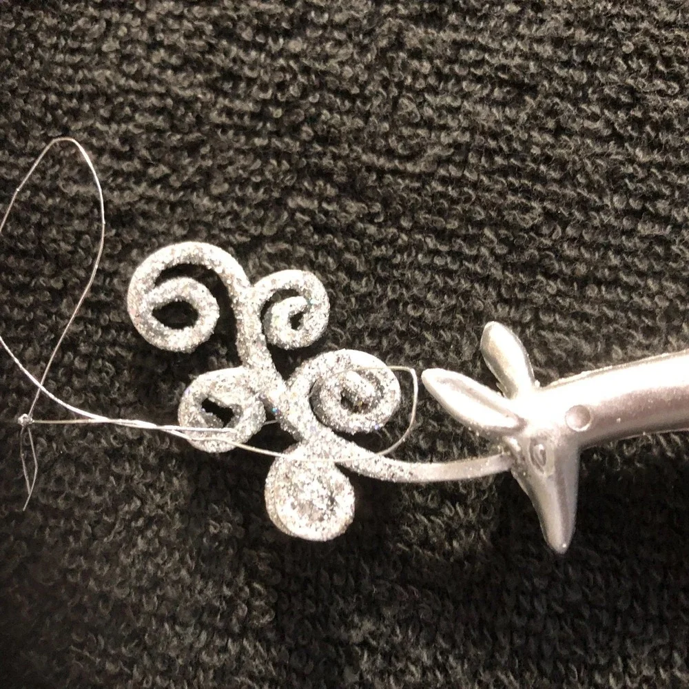 3 ~ Silver Cast Metal Reindeer Ornaments Leaping Prancing Fine Glitter READ